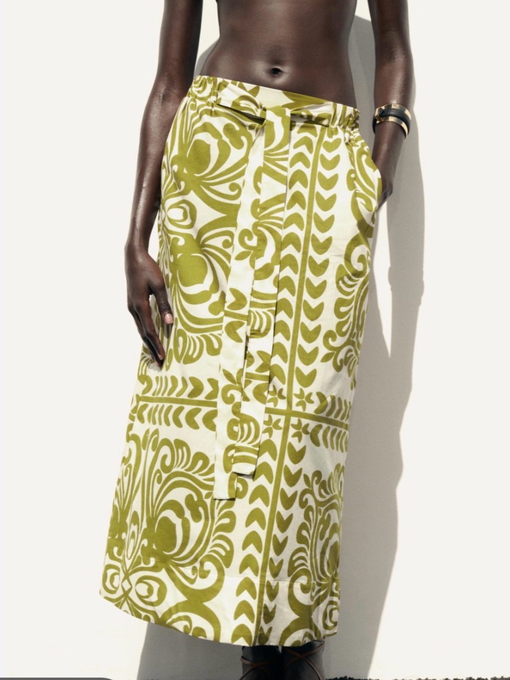 Zara Olive Green Printed Skirt